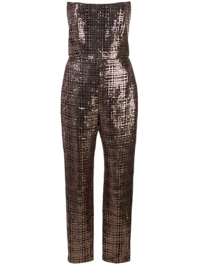 Michelle Mason Sequin Corset Jumpsuit In Brown