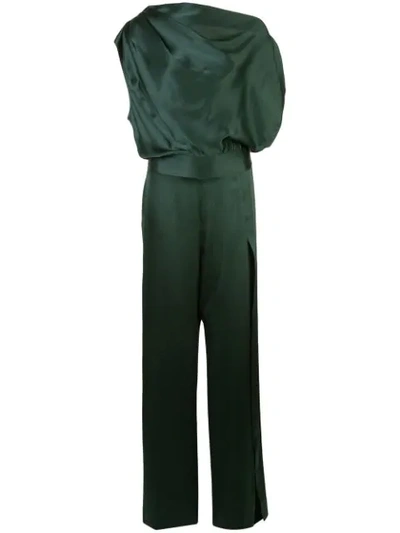 Michelle Mason Asymmetric Drape Jumpsuit In Green