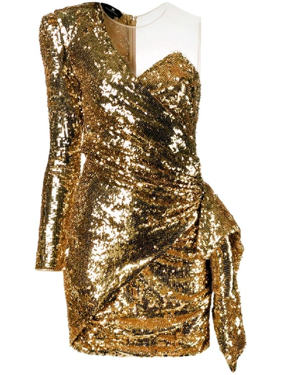 Elisabetta Franchi Sequinned One-shoulder Mini Dress In Gold