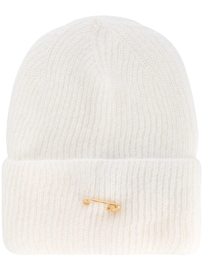 Versace Safety-pin Ribbed Beanie In White