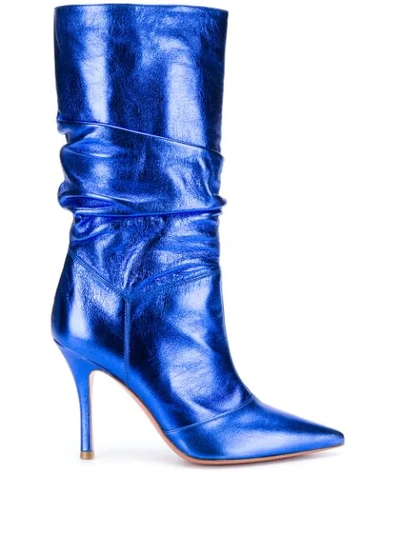 Amina Muaddi Women's Ida Metallic Leather Knee Boots In Blue