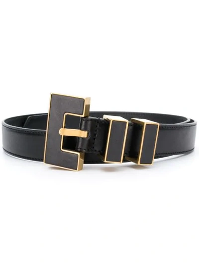 Saint Laurent Rive Gauche Square Buckle Leather Belt In Black