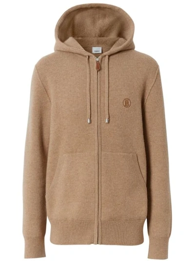 Burberry Embroidered Monogram Zipped Hoodie In Beige