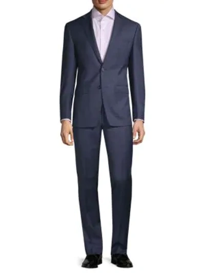 Calvin Klein Slim-fit Windowpane Wool-blend Suit In Blue