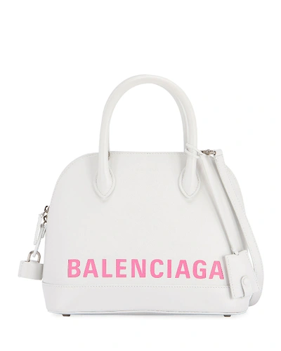 Balenciaga Ville Xs Leather Top Handle Logo Satchel Bag In White/pink