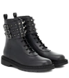 VALENTINO GARAVANI ROCKSTUD COMBAT LEATHER ANKLE BOOTS,P00412762