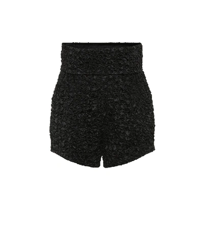 Saint Laurent High Waist Viscose & Silk Satin Shorts In Black