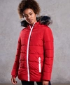 SUPERDRY WOMEN'S STREETWEAR TALL REPEAT PUFFER JACKET RED - SIZE: 10,210332900002517I030