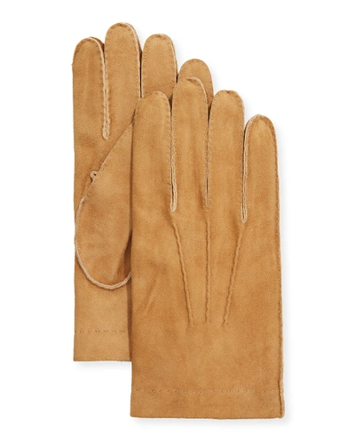 Guanti Giglio Fiorentino Men's Cashmere-lined Suede Gloves In Camel