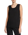 Caroline Rose Plus Size Crepe Suzette Longer Tank With Side Slits In Black