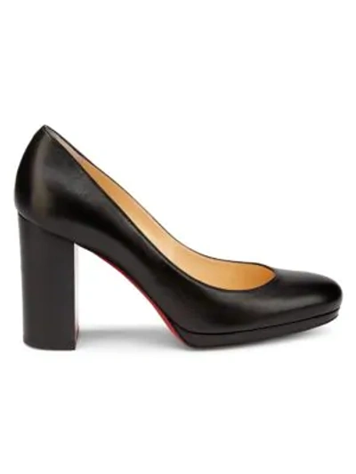 Christian Louboutin Kabetts Leather Block-heel Red Sole Pumps In Black