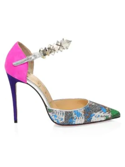 Christian Louboutin Planet Chic Embellished Red Sole Pumps In Multicolor