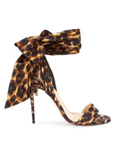 Christian Louboutin Sandale Du Desert Bow Leopard-print Silk Sandals In Brown