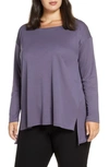 Eileen Fisher Plus Size Lyocell Side Slit Long-sleeve High-low Tunic In Blue Shale