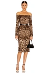 Dolce & Gabbana Off The Shoulder Leopard Print Long Sleeve Wool Dress In Leopard