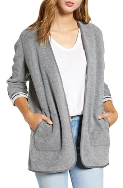 Vineyard Vines Sweater Fleece Open Front Jacket In Medium Heather Gray