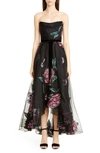 MARCHESA NOTTE STRAPLESS EMBROIDERED HIGH/LOW GOWN,N33M1043