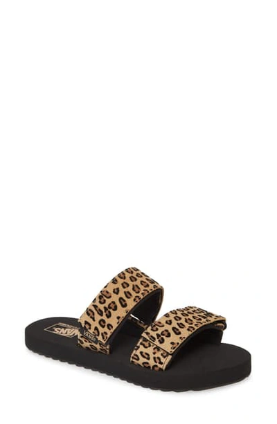 Vans Cayucas Slide Sandal In Mini Leopard/ Suede/ Black