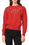 Sandro Ardor Wool-blend Embroidery Sweater In Red