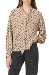 SANDRO WEST COWBOY BOOT PRINT TIE NECK BLOUSE,SFPTO00230