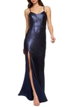 Dress The Population Ingrid Demi Sequin Gown In Navy