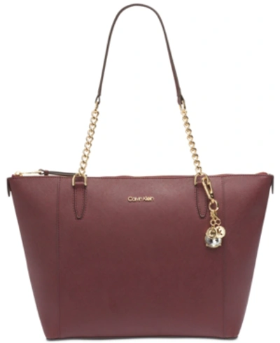 Calvin Klein Marybelle Leather Tote In Merlot/gold