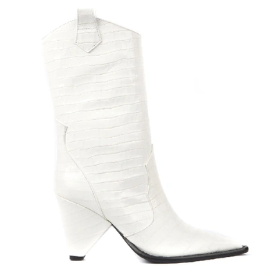 Aldo Castagna White Cocodrile Effect Leather Boots