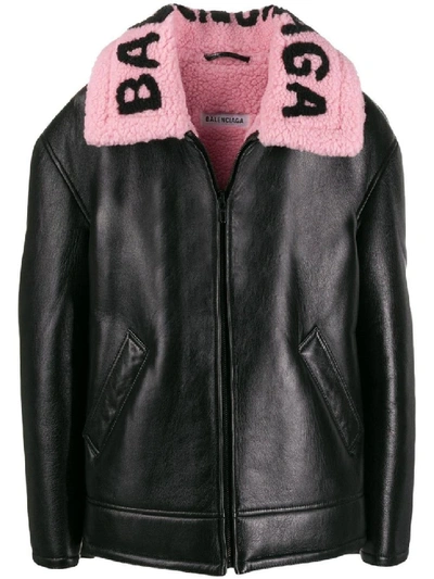 Balenciaga Black Women's Contrast Collar Leather Jacket