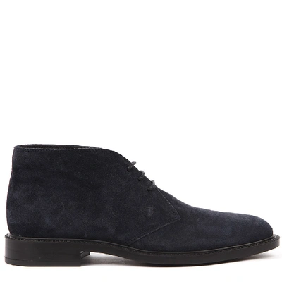 Tod's Dark Blue Suede Laced Up Shoes In Black