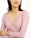 ALMOST FAMOUS JUNIORS' LACE-TRIMMED RIB-KNIT TOP