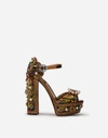 DOLCE & GABBANA JEWEL SANDALS WITH PLATFORM IN MIRRORED AND JACQUARD CALFSKIN