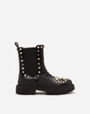 DOLCE & GABBANA POLISHED CALFSKIN COMBAT BOOTS WITH STUDDED EMBROIDERY