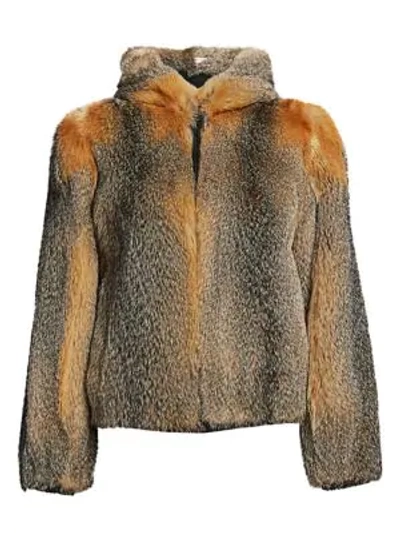 The Fur Salon Fox Fur Hooded Jacket In Grey Fox