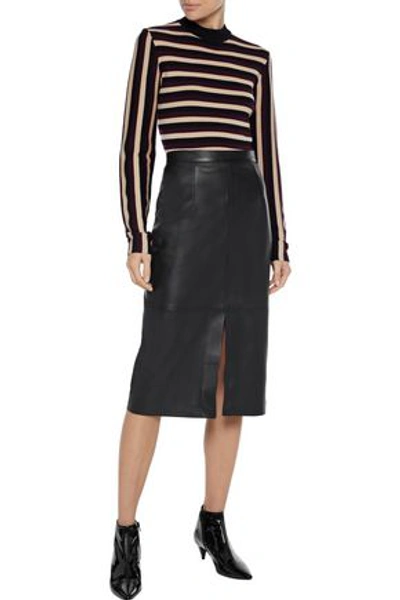Iris & Ink Malena Split-front Leather Pencil Skirt In Black