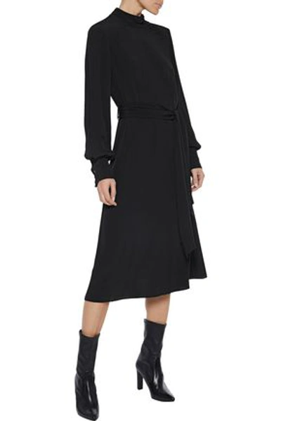 Iris & Ink Mabil Belted Button-detailed Crepe Dress In Black