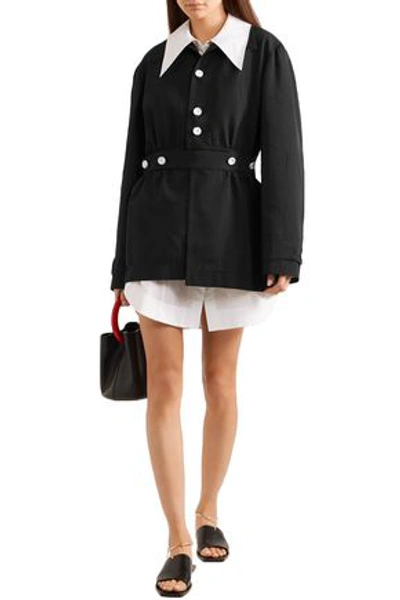 Joseph Hewitt Convertible Crinkled-crepe Jacket In Black