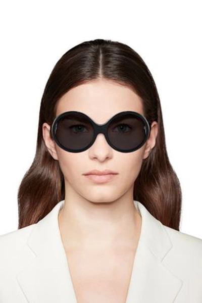 Saint Laurent Woman Round-frame Logo-embellished Acetate Sunglasses Black