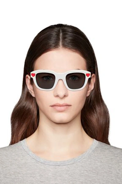 Saint Laurent Woman D-frame Crystal-embellished Acetate Sunglasses White