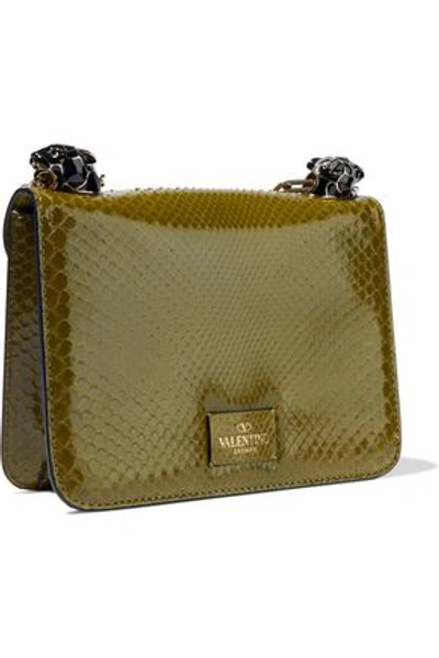 Valentino Garavani Woman Panther Mini Glossed Snake-effect Leather Shoulder Bag Sage Green