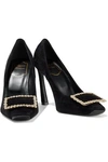 ROGER VIVIER ROGER VIVIER WOMAN TROMPETTE STELLA CRYSTAL-EMBELLISHED SUEDE PUMPS BLACK,3074457345621342033