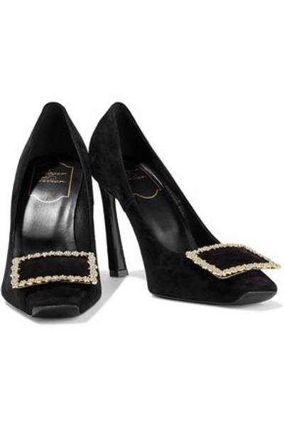 Roger Vivier Woman Trompette Stella Crystal-embellished Suede Pumps Black