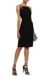 ELIE TAHARI ELIE TAHARI WOMAN VELVET-TRIMMED CUTOUT CREPE DRESS BLACK,3074457345621506164