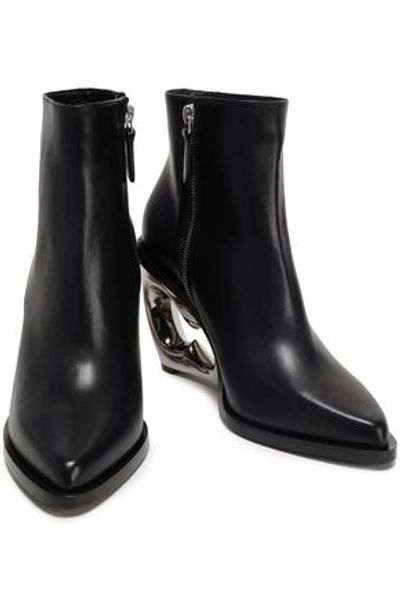 Alexander Mcqueen Woman Leather Ankle Boots Black