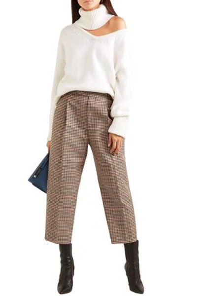 Monse Cropped Pleated Checked Wool-blend Straight-leg Pants In Camel