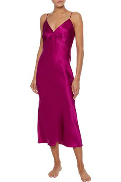 Olivia Von Halle Issa Open-back Silk-satin Nightdress In Magenta