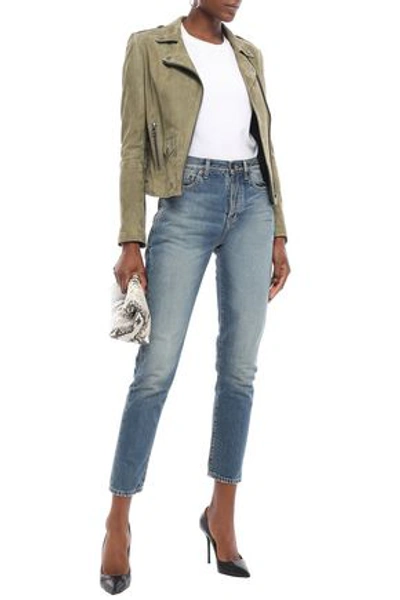Saint Laurent Woman High-rise Slim-leg Jeans Mid Denim In Blue