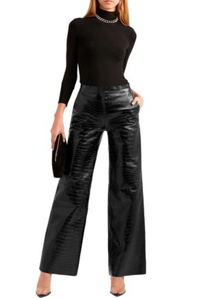 Off-white ™ Woman Croc-effect Leather Wide-leg Pants Black