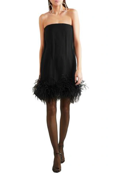 Saint Laurent Woman Strapless Feather-trimmed Chiffon Mini Dress Black