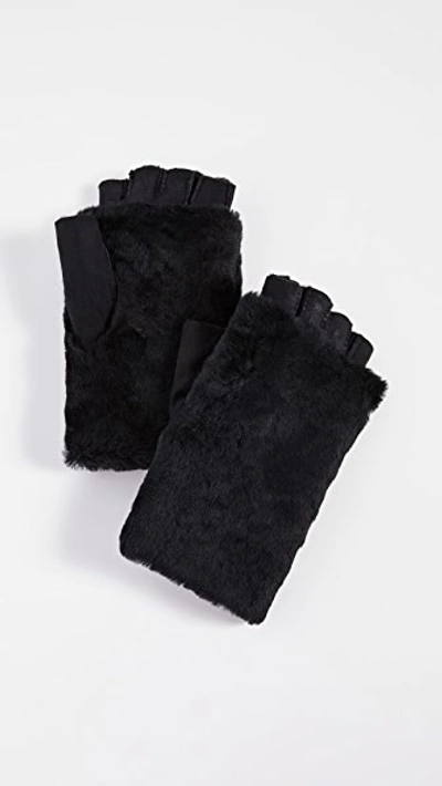 Agnelle Bella Shearling Fingerless Gloves In Black