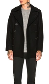 Schott Miusa Wool-blend Engraved-buttons Peacoat In Navy